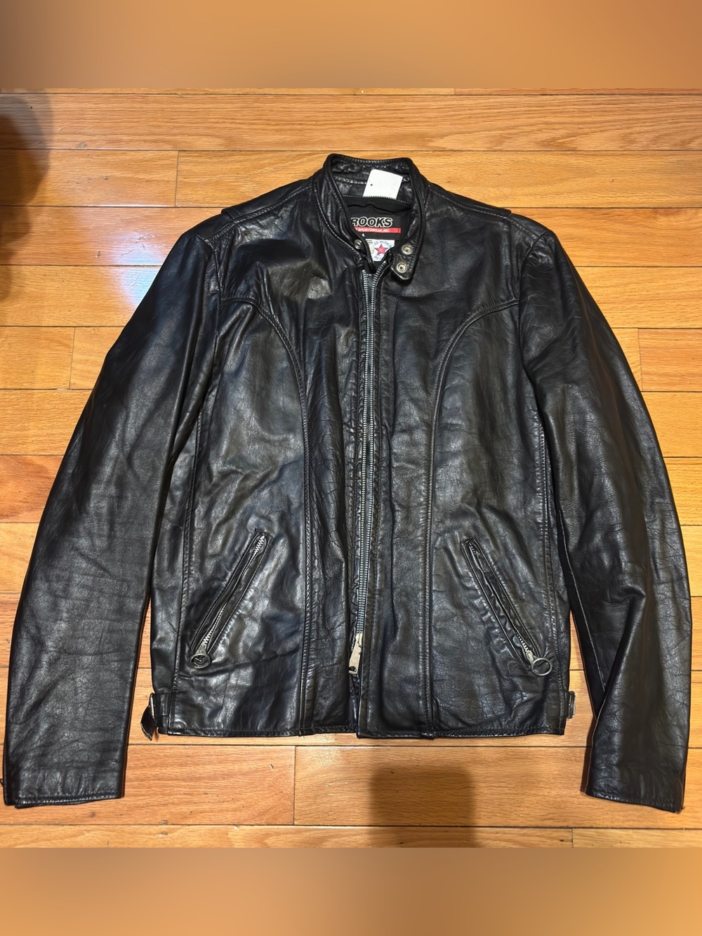 Vintage Authentic 1980s Pristine USA Handmade Brooks Leather Jacket Moto Black M